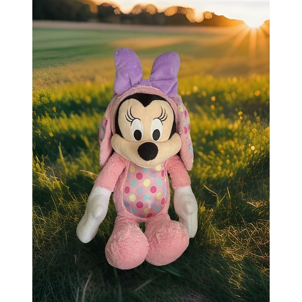 Disney Minnie Mouse Pink Polka Dot Easter Bunny 16" Stuffed Plush Just Play